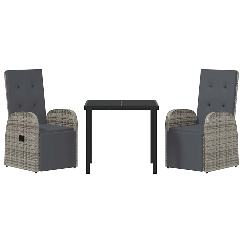 Garten Essgruppe mit Kissen 3 pcs Grau Poly-Rattan