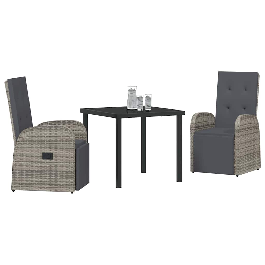 Garten Essgruppe mit Kissen 3 pcs Grau Poly-Rattan