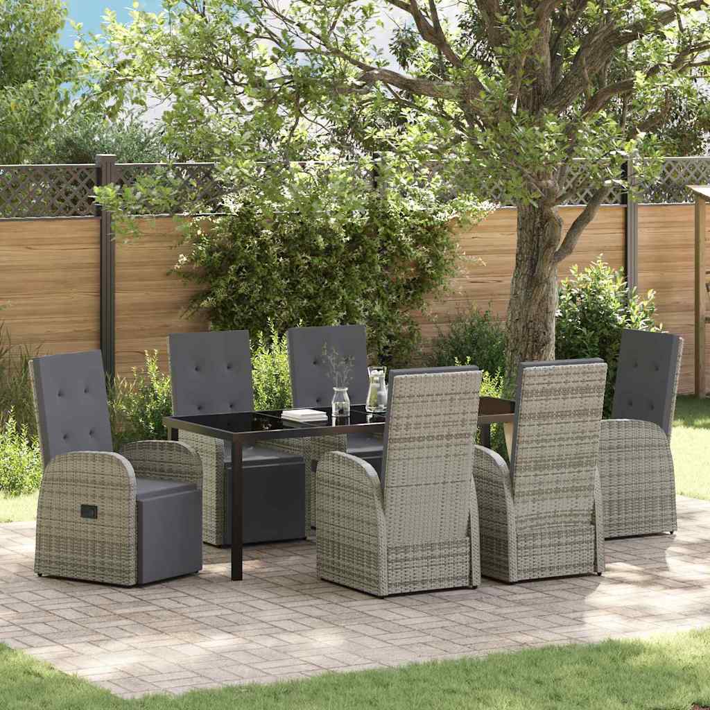 Garten Essgruppe mit Kissen 7 pcs Grau Poly-Rattan