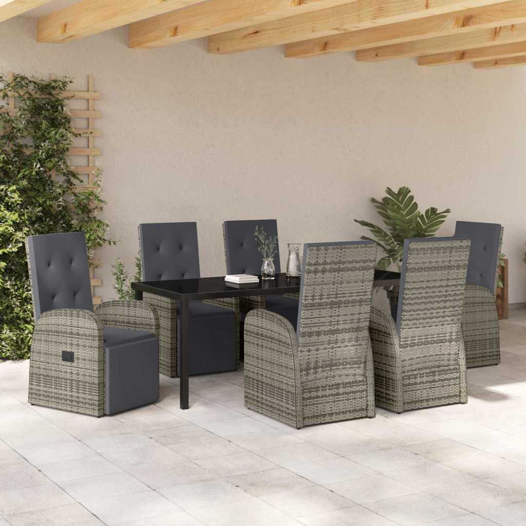 Garten Essgruppe mit Kissen 7 pcs Grau Poly-Rattan