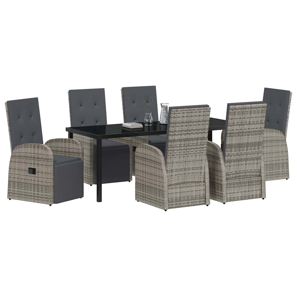 Garten Essgruppe mit Kissen 7 pcs Grau Poly-Rattan
