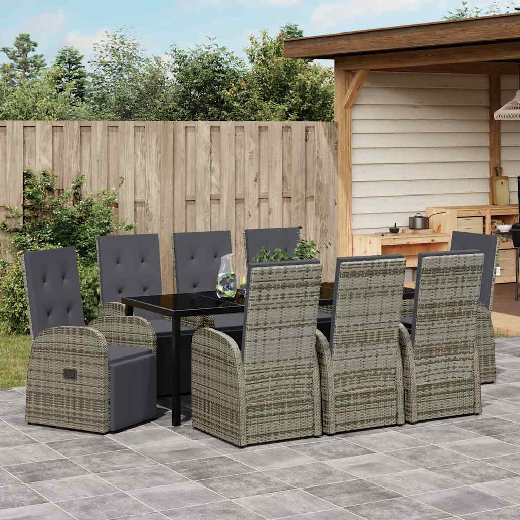 Garten Essgruppe mit Kissen 9 pcs Grau Poly-Rattan
