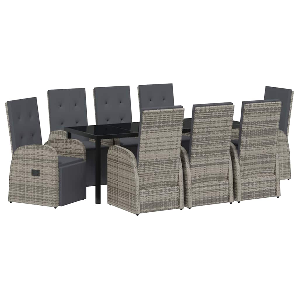 Garten Essgruppe mit Kissen 9 pcs Grau Poly-Rattan