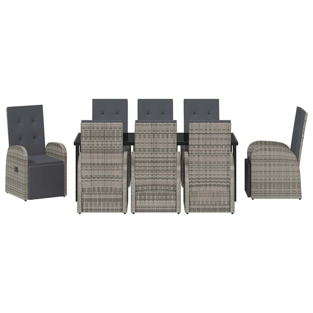 Garten Essgruppe mit Kissen 9 pcs Grau Poly-Rattan