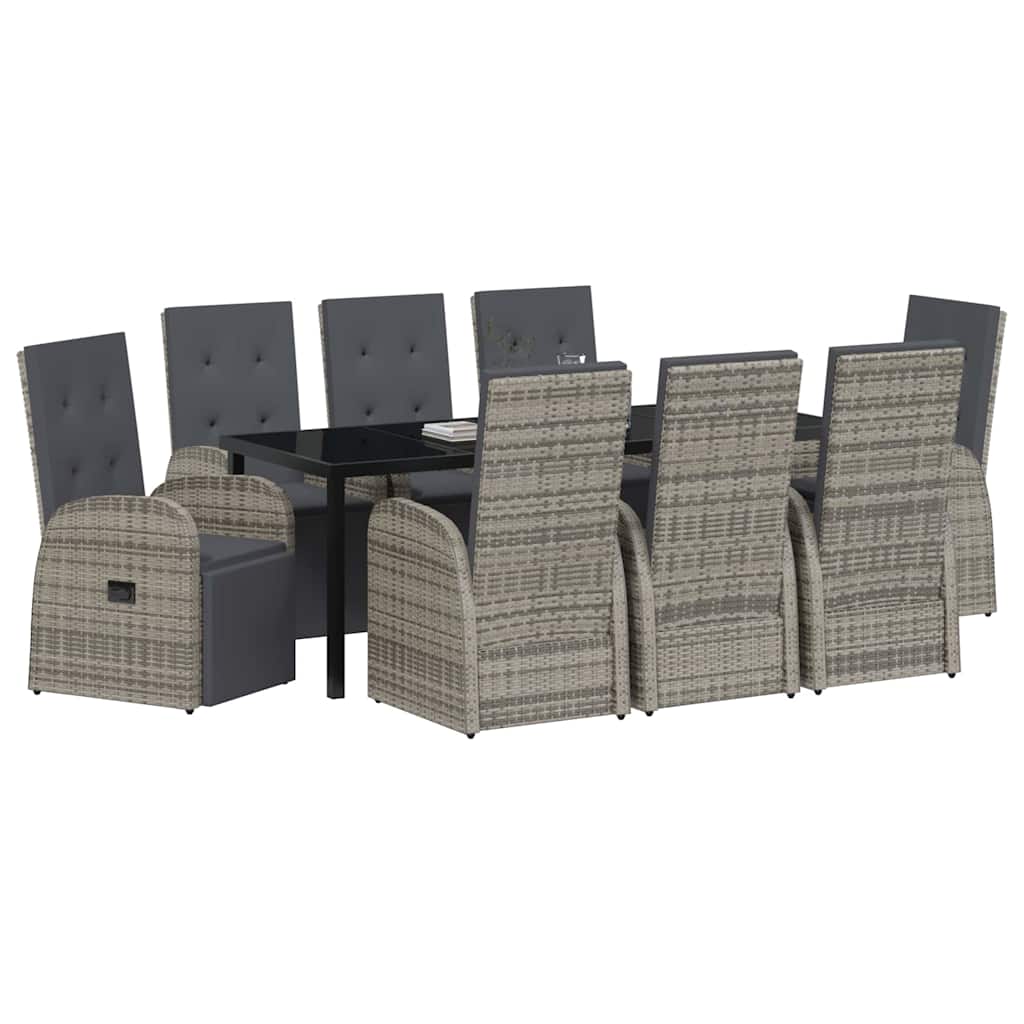 Garten Essgruppe mit Kissen 9 pcs Grau Poly-Rattan