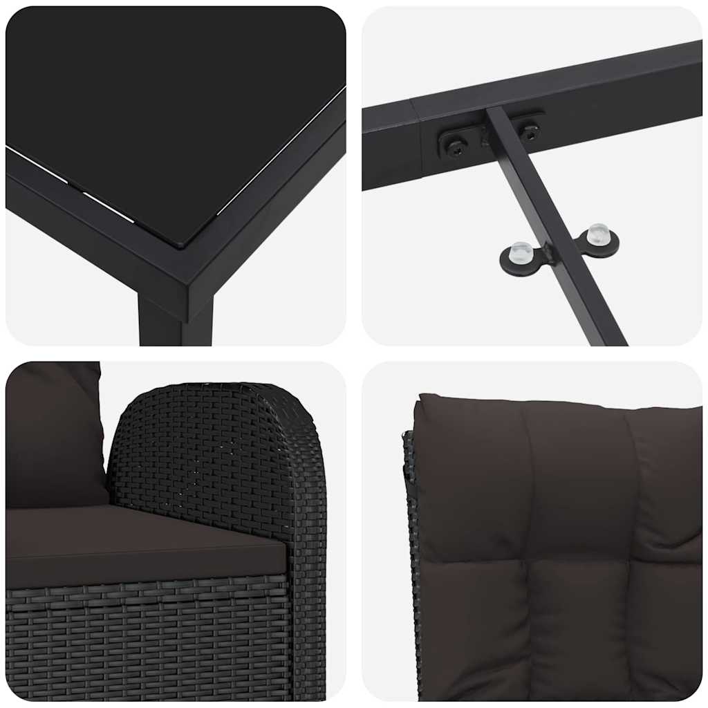 Garten Essgruppe mit Kissen 3 pcs Schwarz Poly-Rattan
