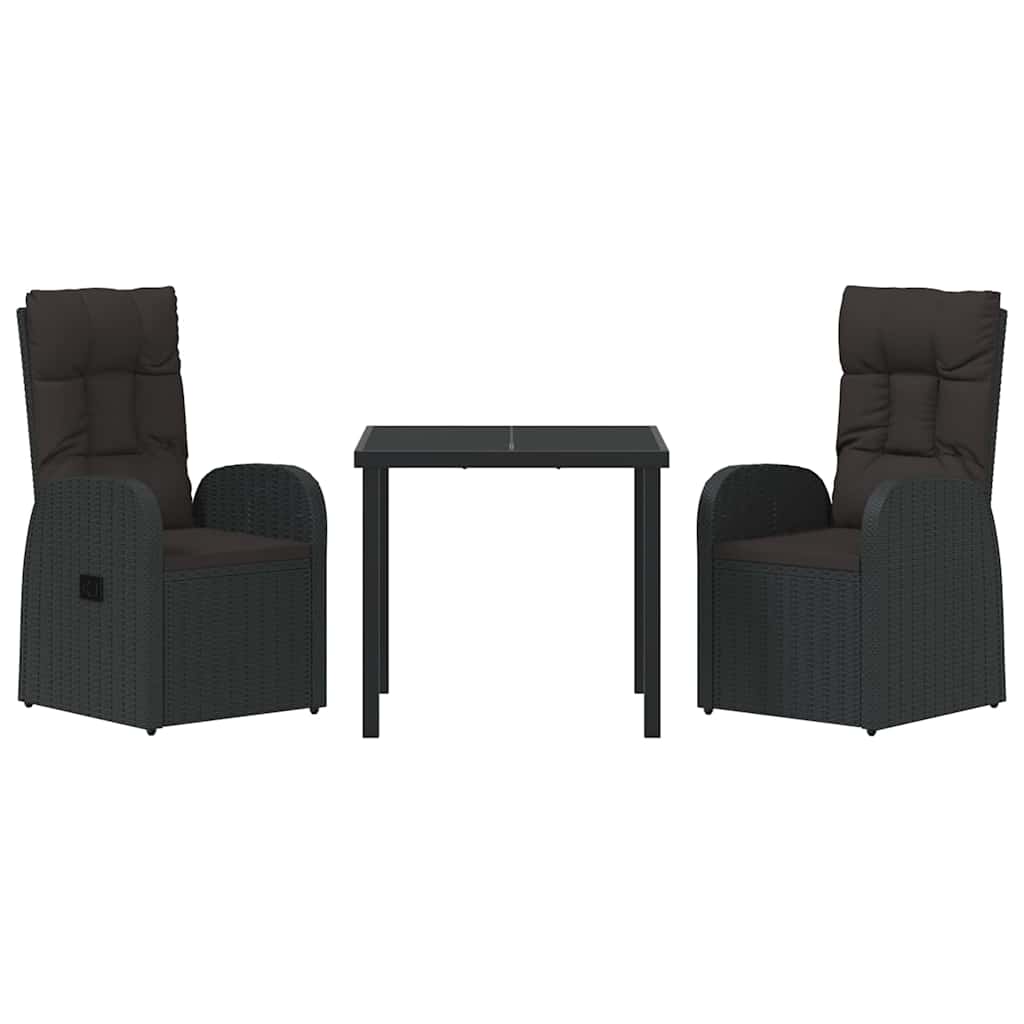Garten Essgruppe mit Kissen 3 pcs Schwarz Poly-Rattan