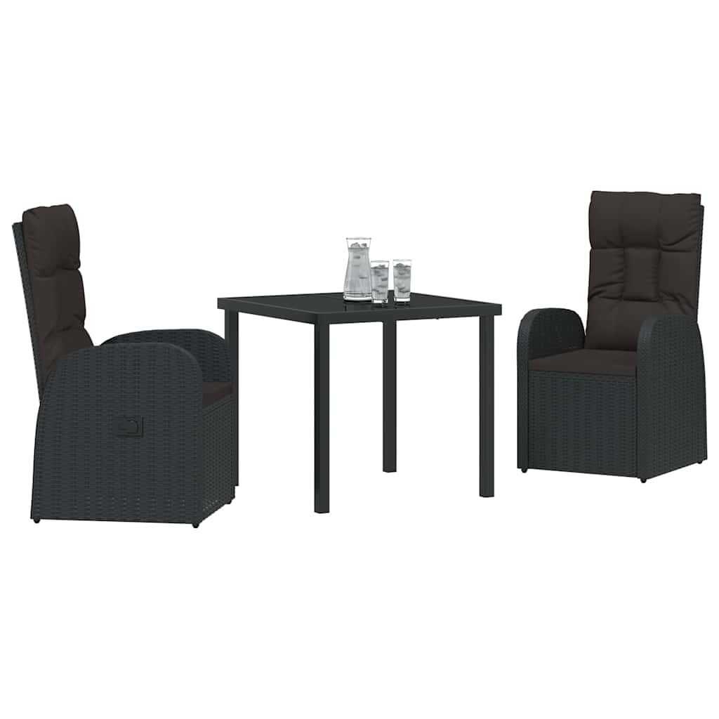 Garten Essgruppe mit Kissen 3 pcs Schwarz Poly-Rattan
