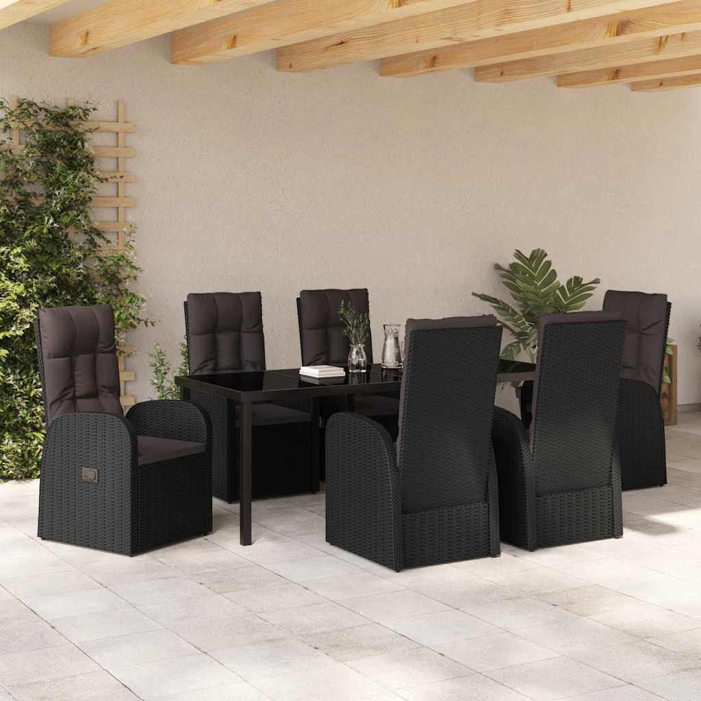 Garten Essgruppe mit Kissen 7 pcs Schwarz Poly-Rattan