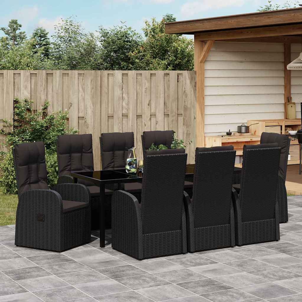 Garten Essgruppe mit Kissen 9 pcs Schwarz Poly-Rattan