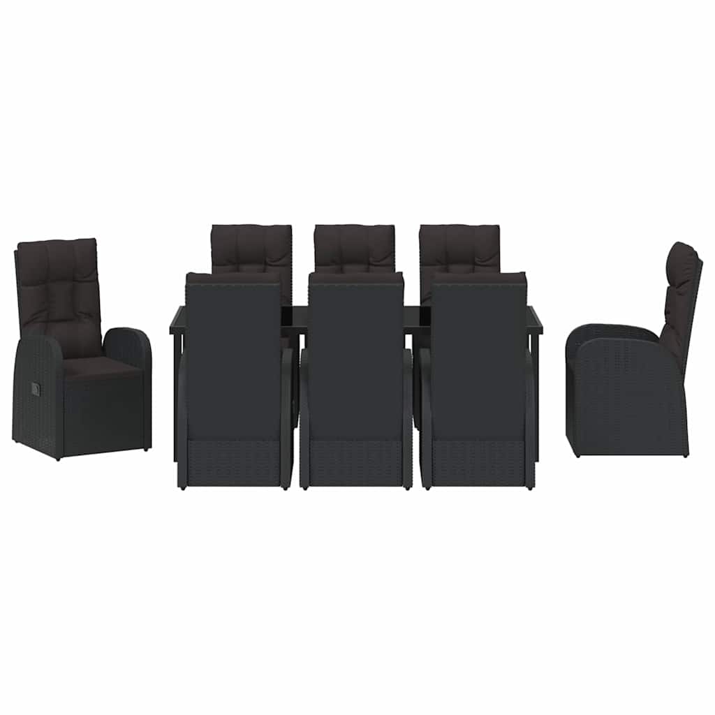 Garten Essgruppe mit Kissen 9 pcs Schwarz Poly-Rattan