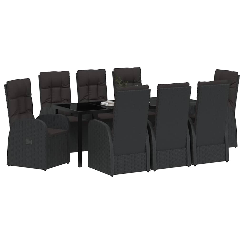Garten Essgruppe mit Kissen 9 pcs Schwarz Poly-Rattan