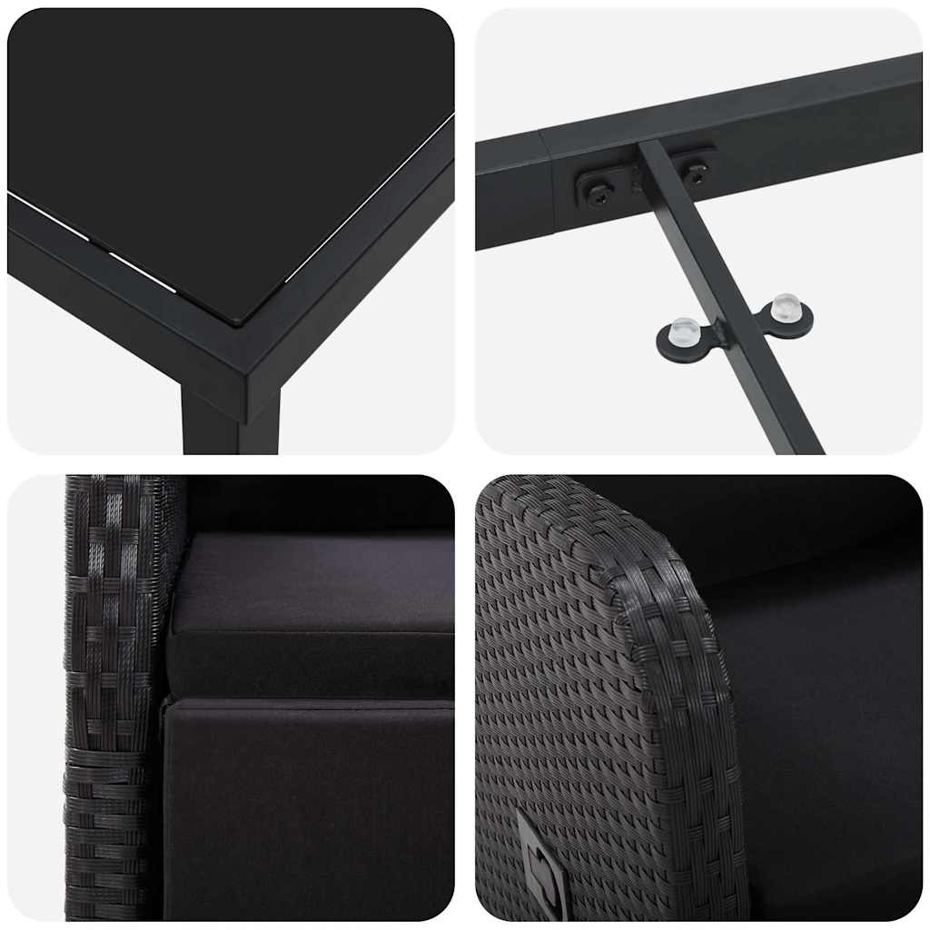 Garten Essgruppe mit Kissen 5 pcs Schwarz Poly-Rattan