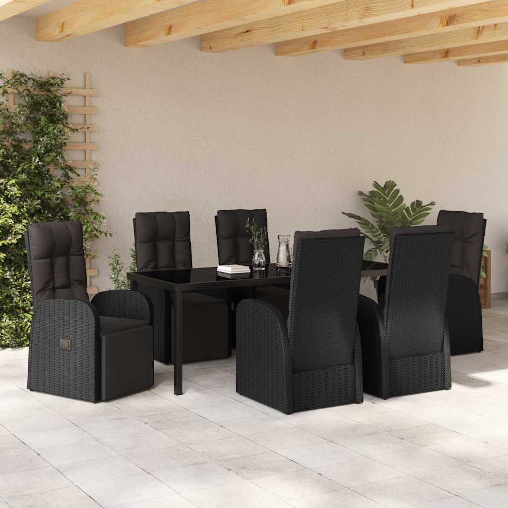 Garten Essgruppe mit Kissen 7 pcs Schwarz Poly-Rattan