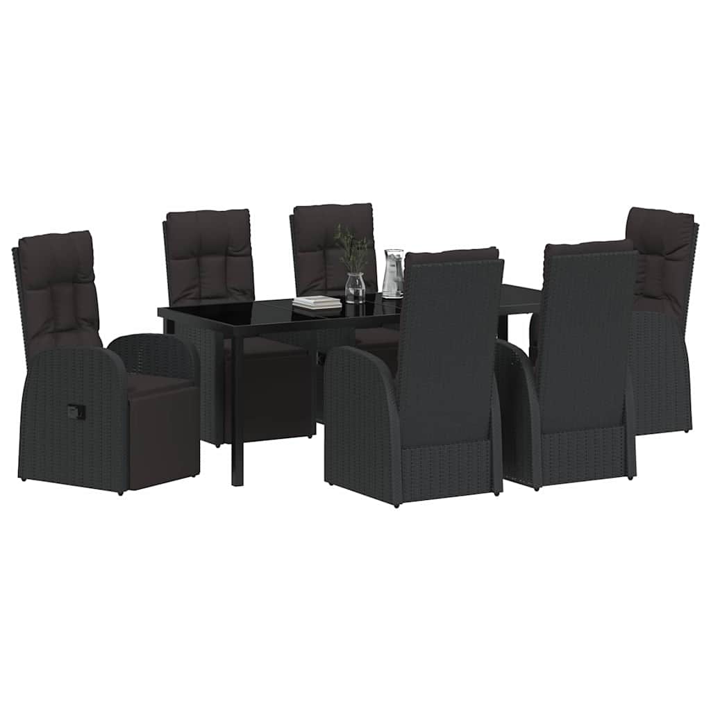 Garten Essgruppe mit Kissen 7 pcs Schwarz Poly-Rattan
