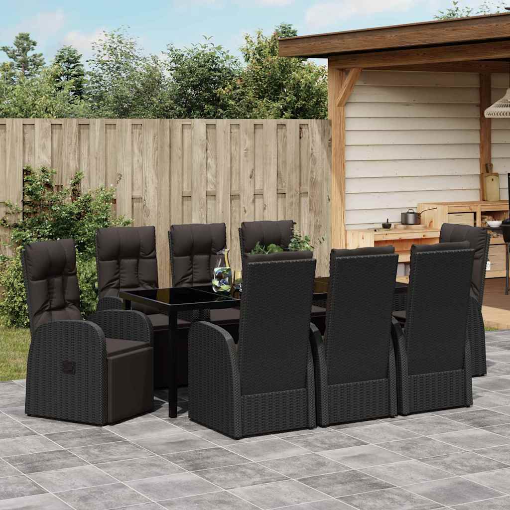 Garten Essgruppe mit Kissen 9 pcs Schwarz Poly-Rattan