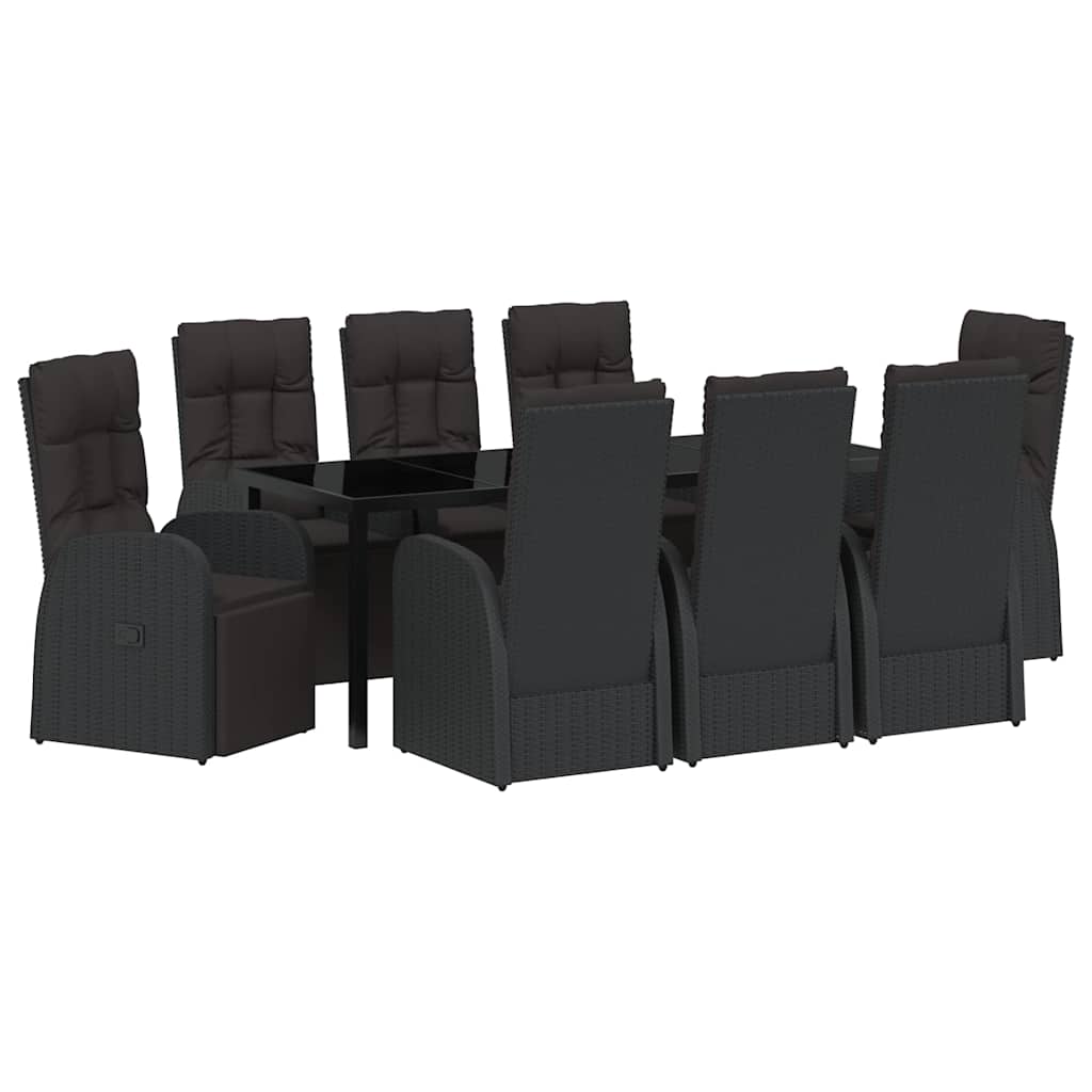 Garten Essgruppe mit Kissen 9 pcs Schwarz Poly-Rattan