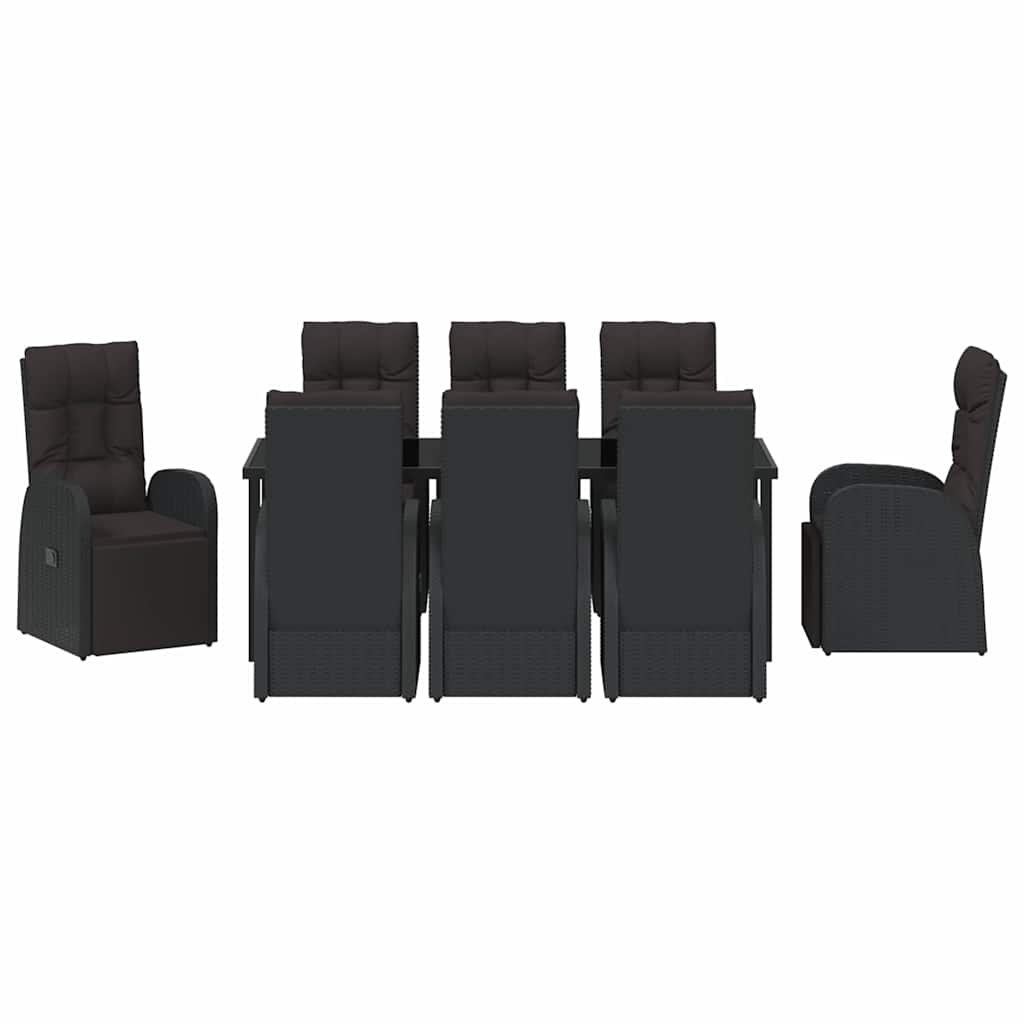 Garten Essgruppe mit Kissen 9 pcs Schwarz Poly-Rattan