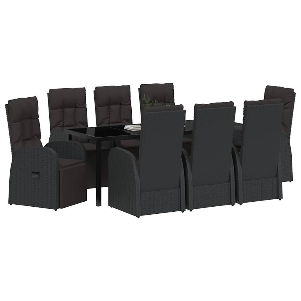Garten Essgruppe mit Kissen 9 pcs Schwarz Poly-Rattan