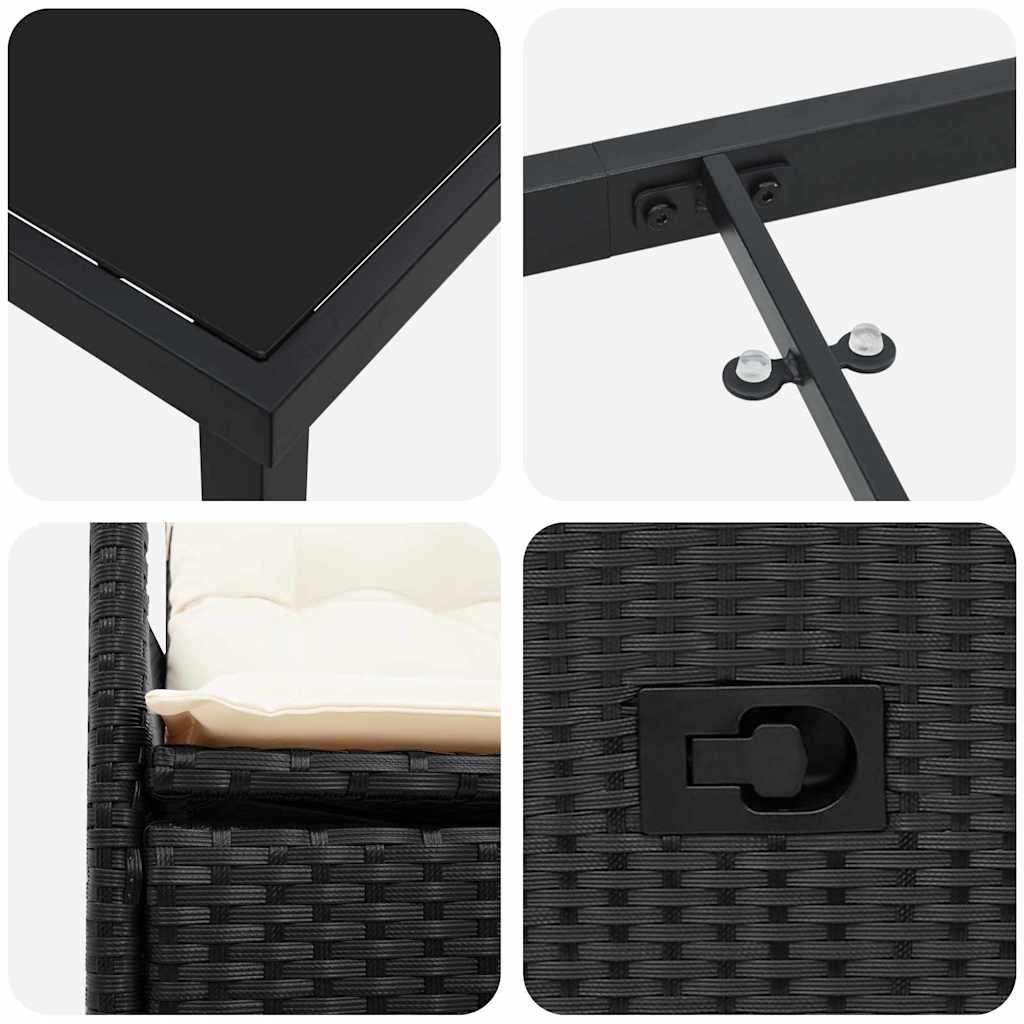 Garten Essgruppe mit Kissen 3 pcs Schwarz Poly-Rattan