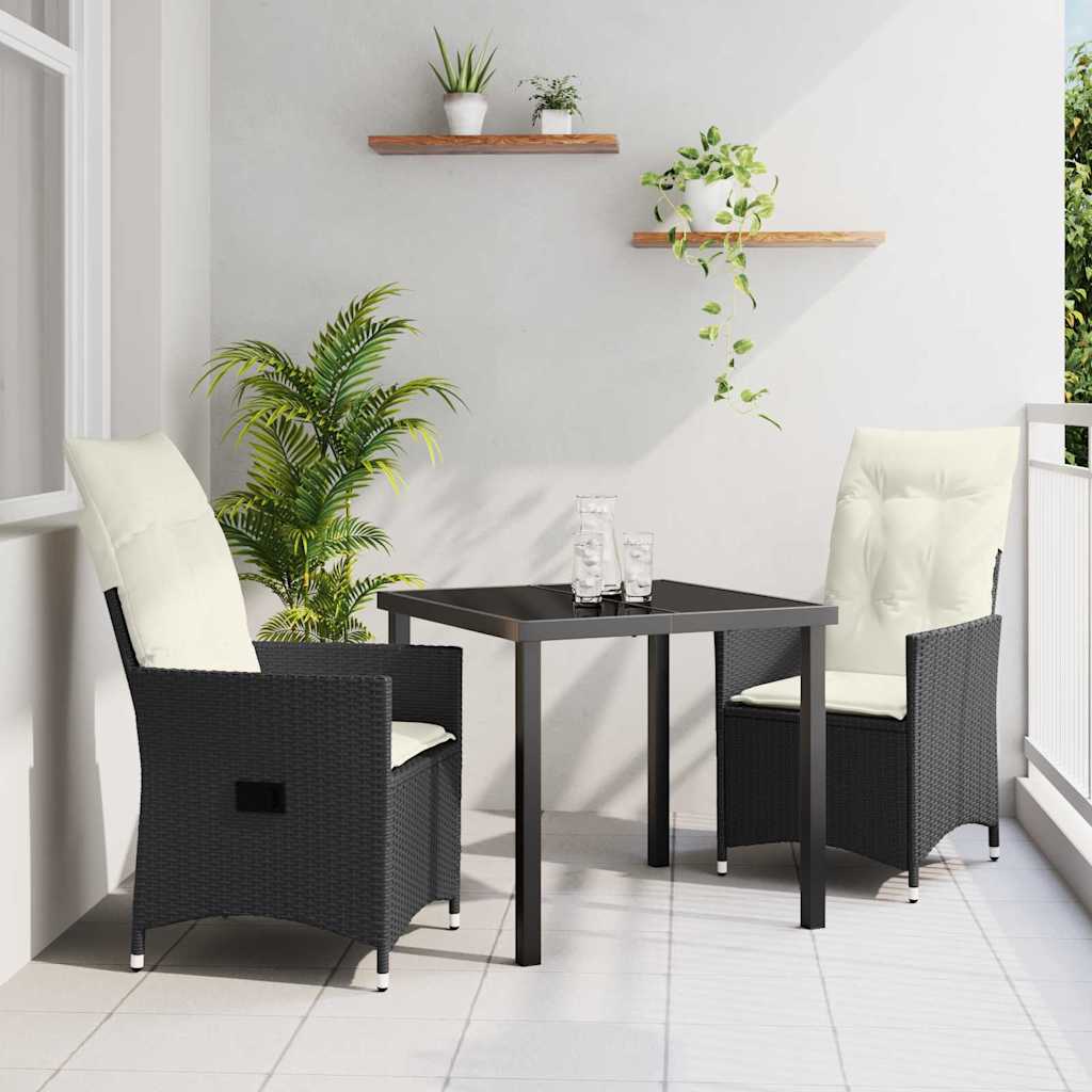 Garten Essgruppe mit Kissen 3 pcs Schwarz Poly-Rattan