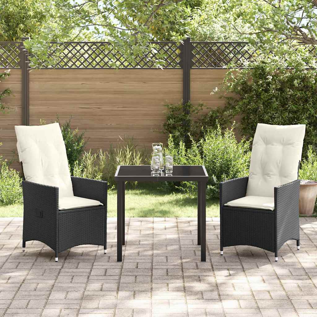 Garten Essgruppe mit Kissen 3 pcs Schwarz Poly-Rattan