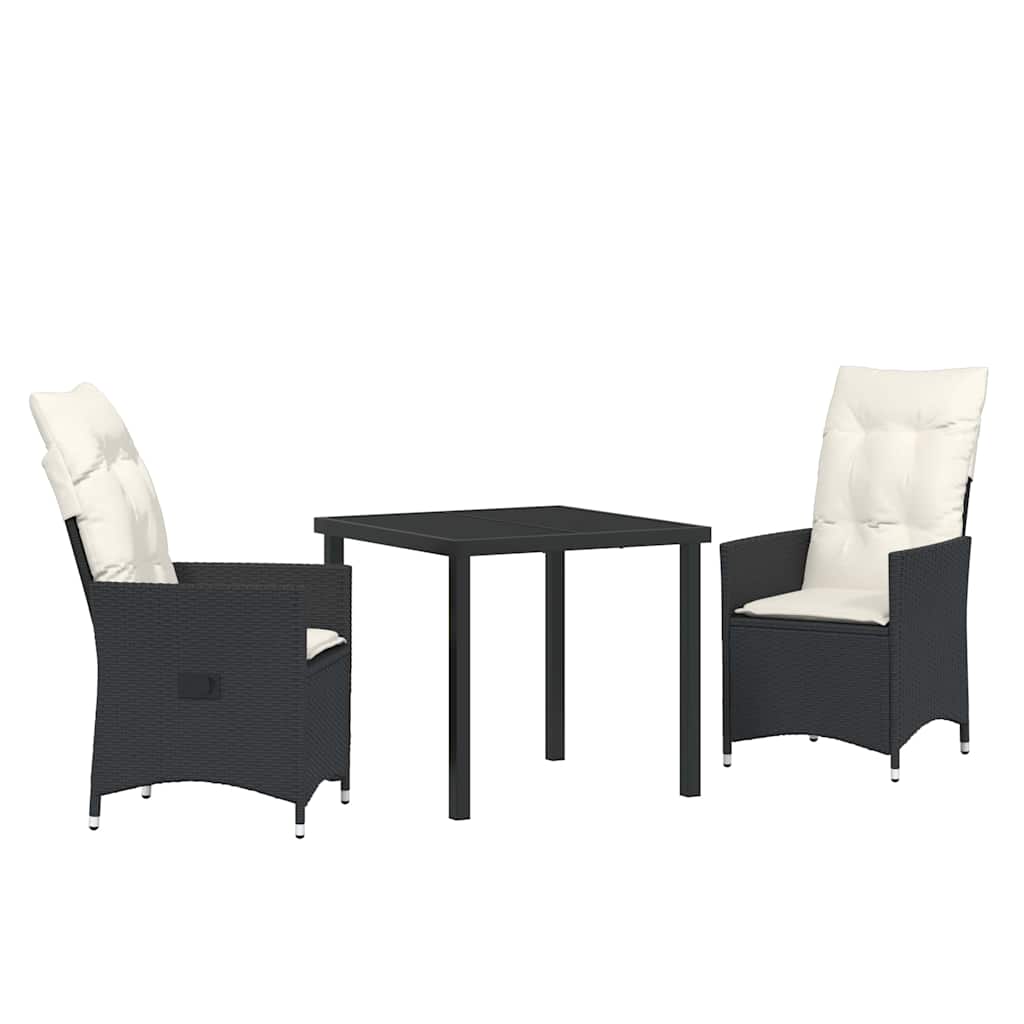 Garten Essgruppe mit Kissen 3 pcs Schwarz Poly-Rattan