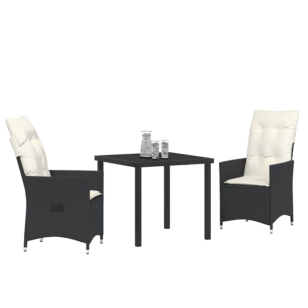 Garten Essgruppe mit Kissen 3 pcs Schwarz Poly-Rattan