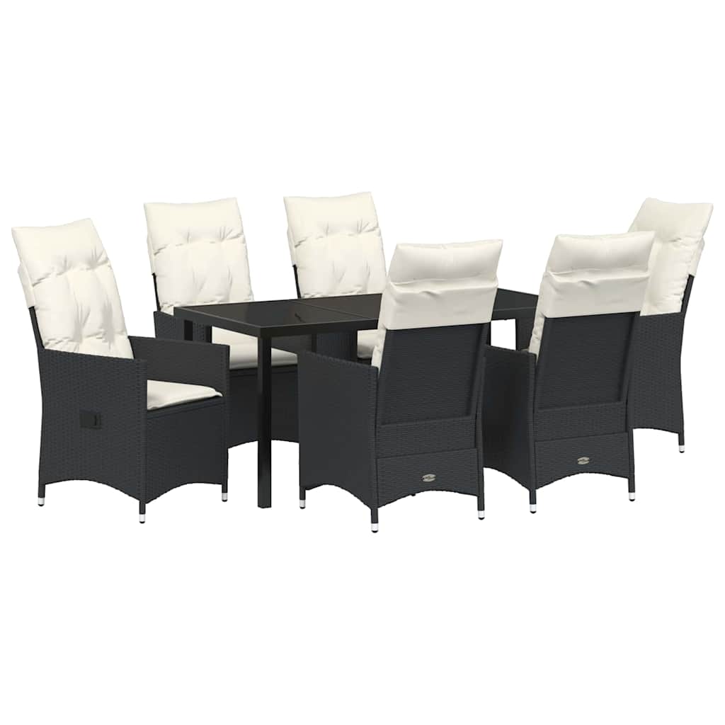 Garten Essgruppe mit Kissen 7 pcs Schwarz Poly-Rattan