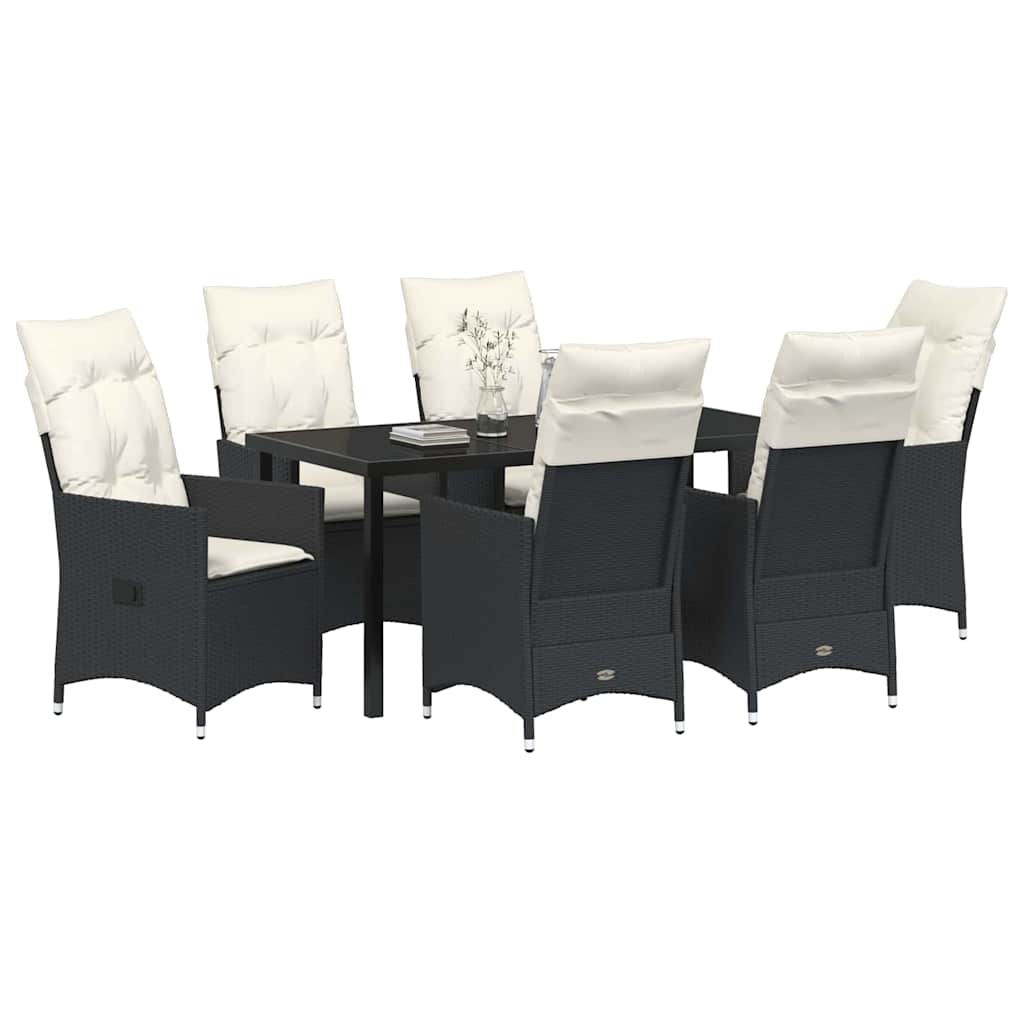 Garten Essgruppe mit Kissen 7 pcs Schwarz Poly-Rattan