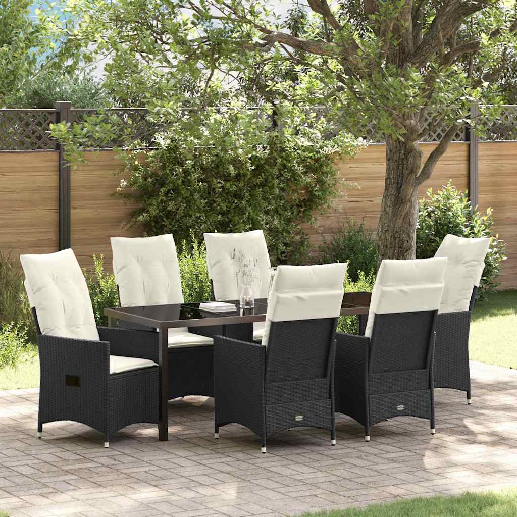 Garten Essgruppe mit Kissen 7 pcs Schwarz Poly-Rattan