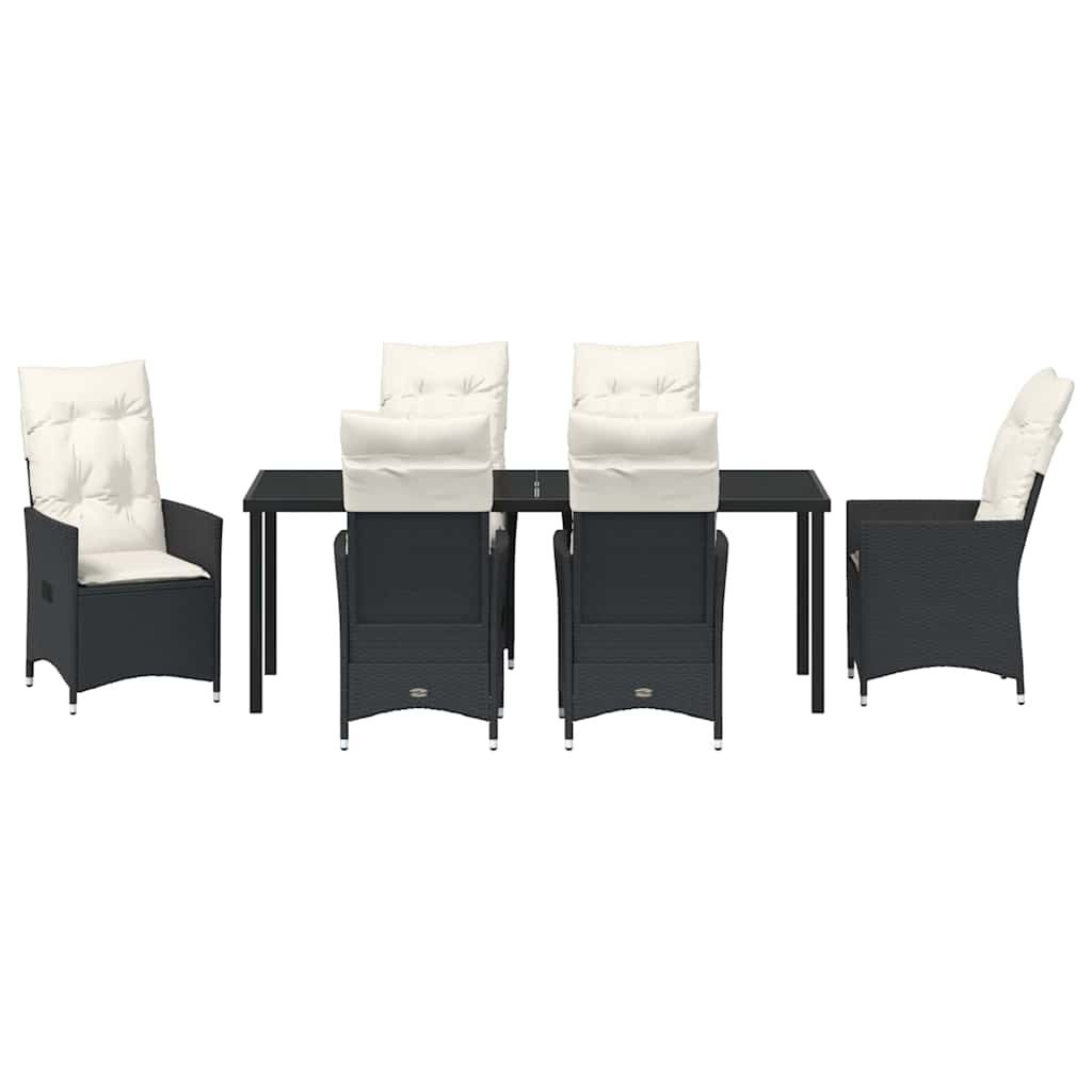 Garten Essgruppe mit Kissen 7 pcs Schwarz Poly-Rattan