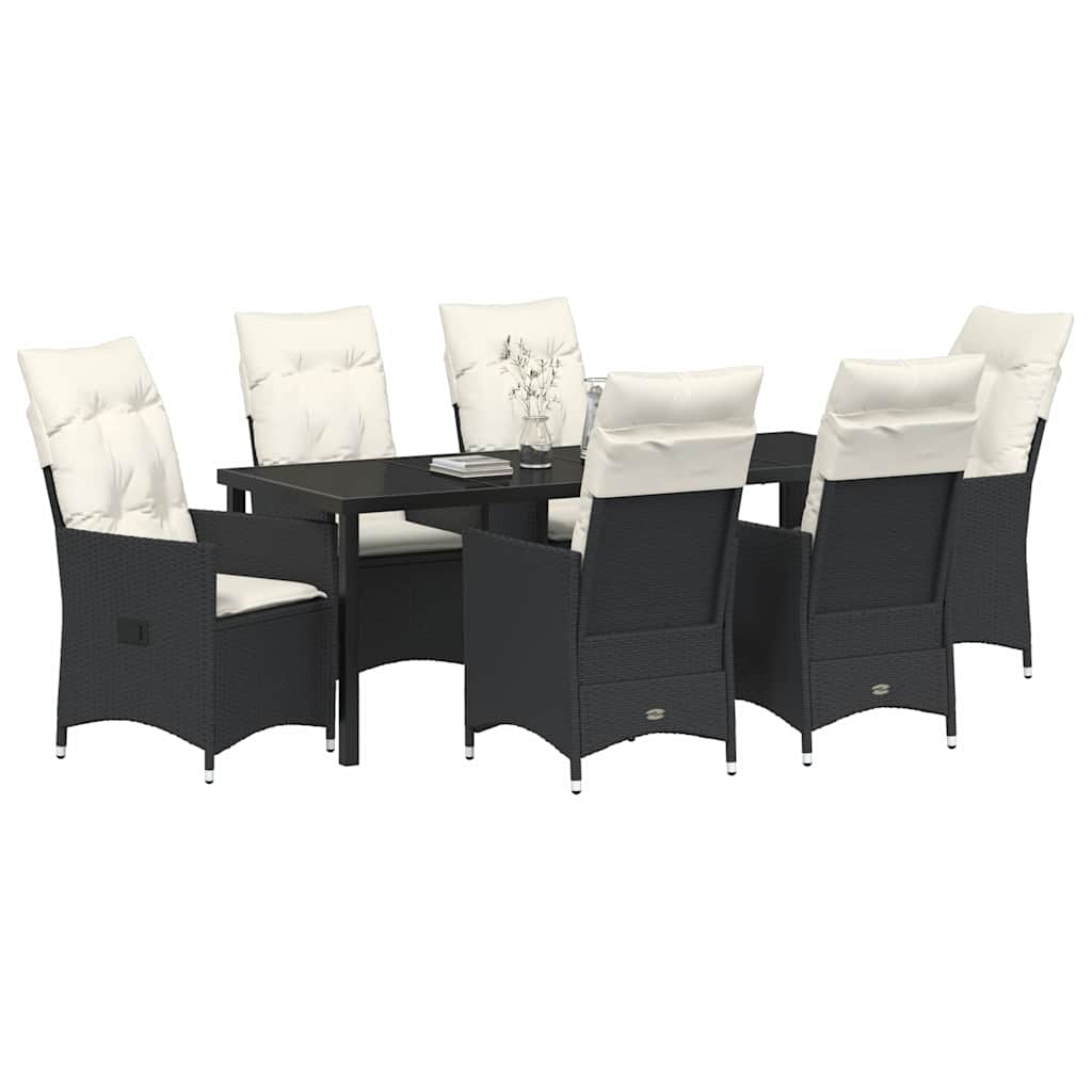 Garten Essgruppe mit Kissen 7 pcs Schwarz Poly-Rattan