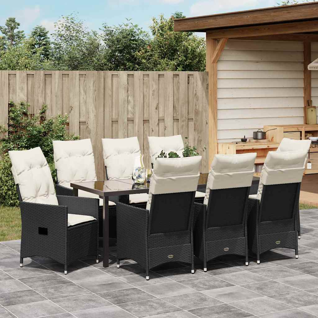 Garten Essgruppe mit Kissen 9 pcs Schwarz Poly-Rattan