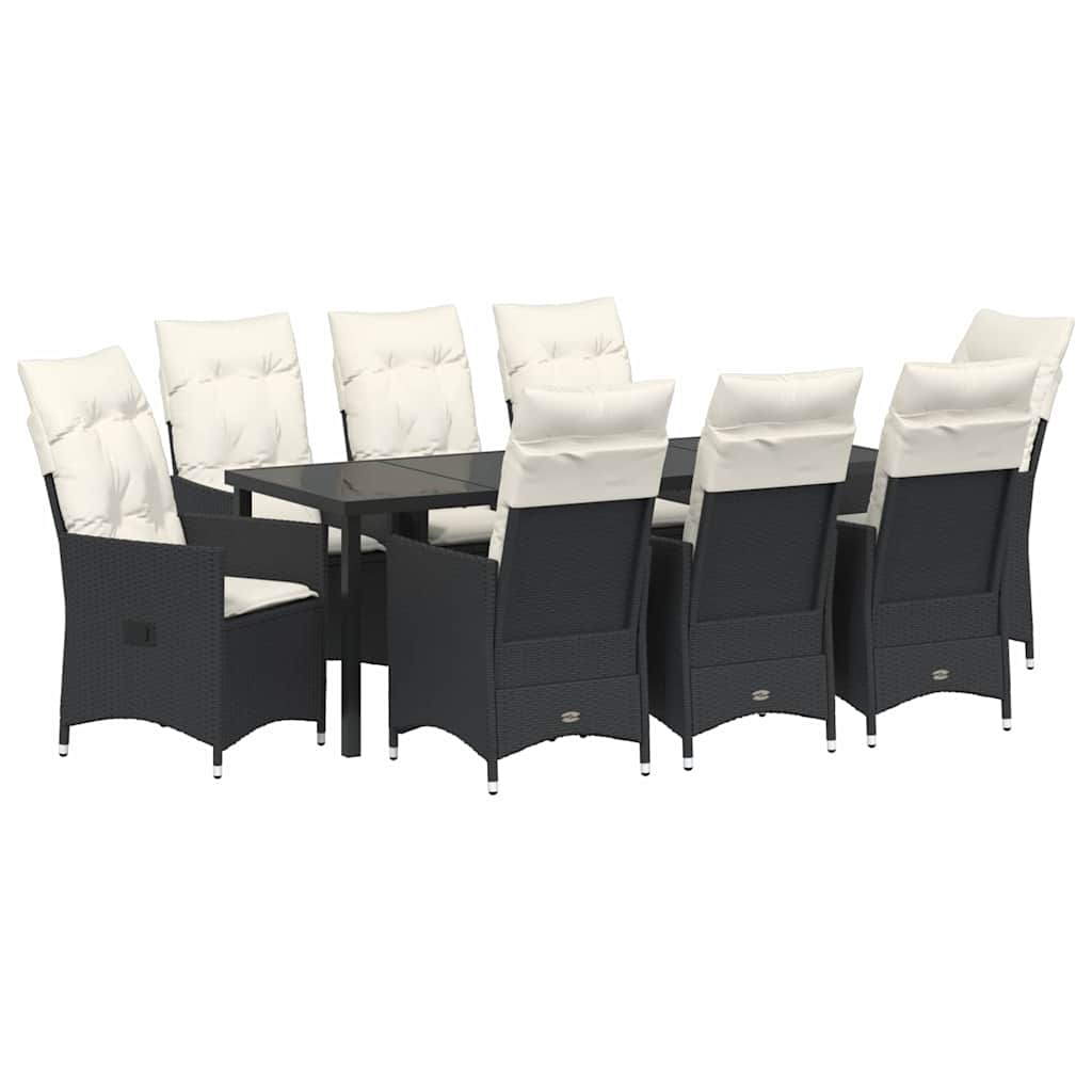 Garten Essgruppe mit Kissen 9 pcs Schwarz Poly-Rattan