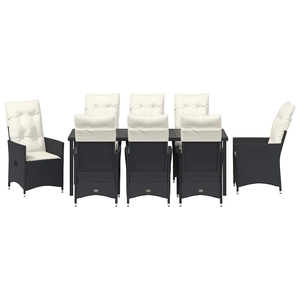 Garten Essgruppe mit Kissen 9 pcs Schwarz Poly-Rattan