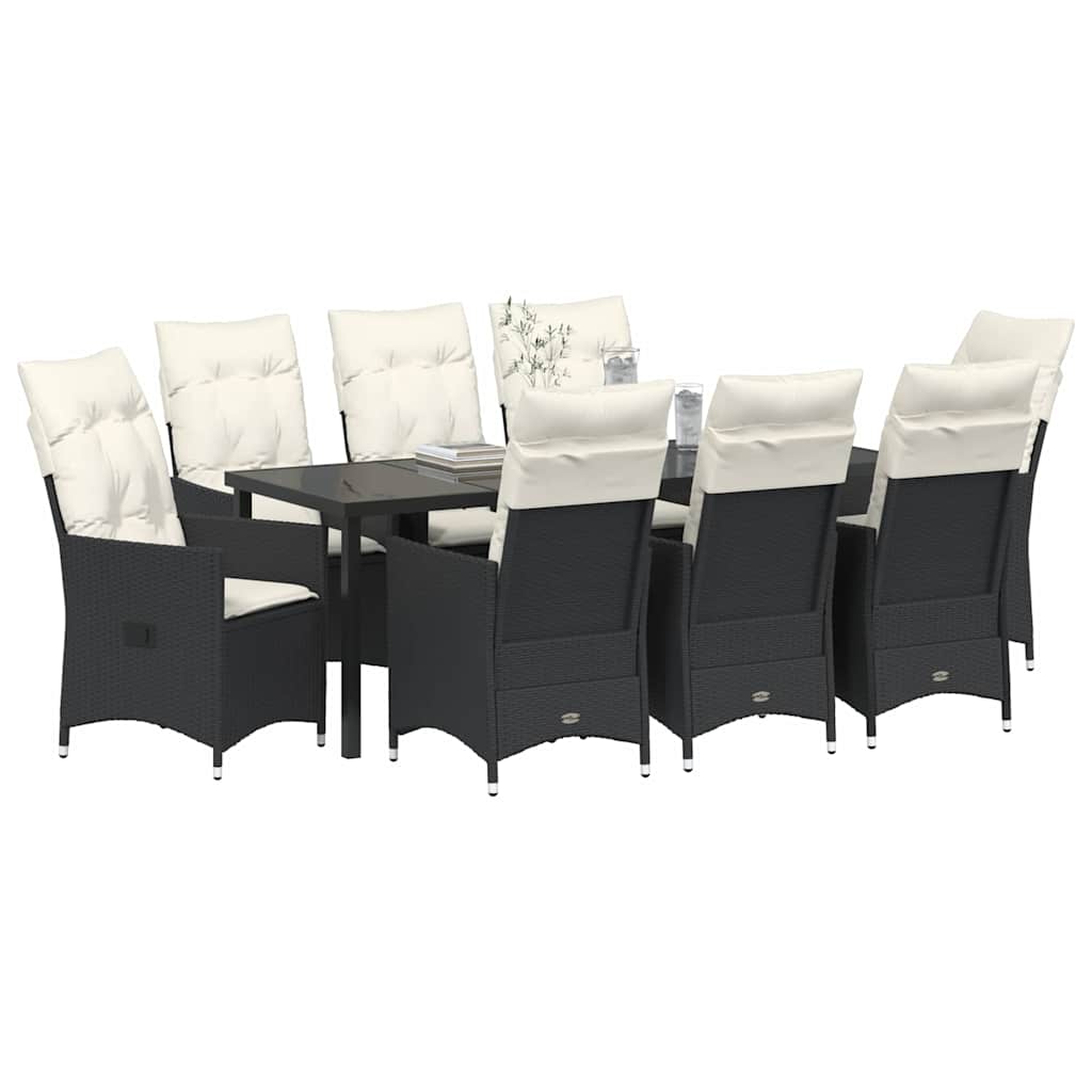 Garten Essgruppe mit Kissen 9 pcs Schwarz Poly-Rattan