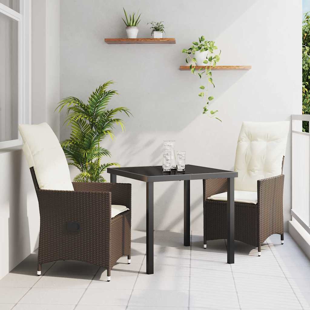 Garten Essgruppe mit Kissen 3 pcs Braun Poly-Rattan
