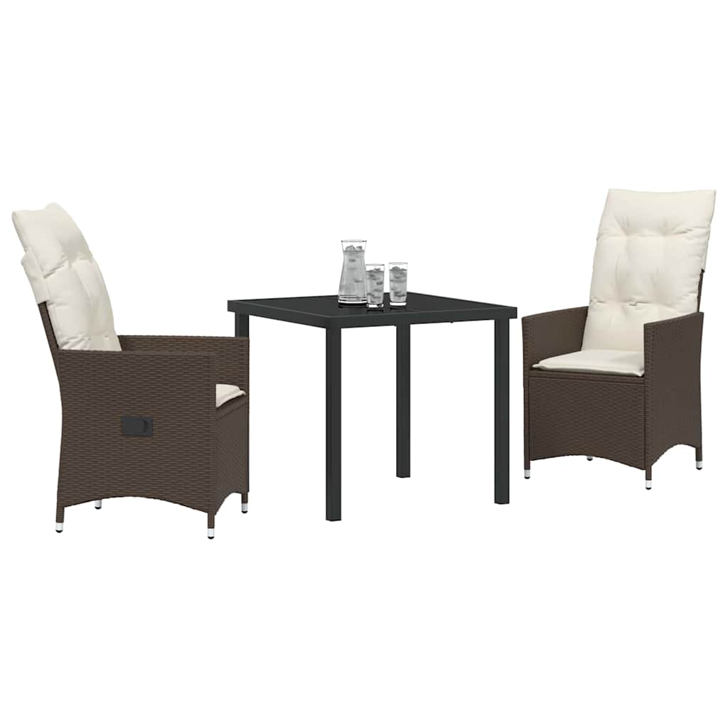 Garten Essgruppe mit Kissen 3 pcs Braun Poly-Rattan
