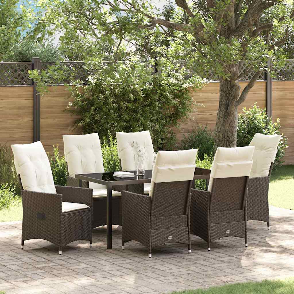 Garten Essgruppe mit Kissen 7 pcs Braun Poly-Rattan