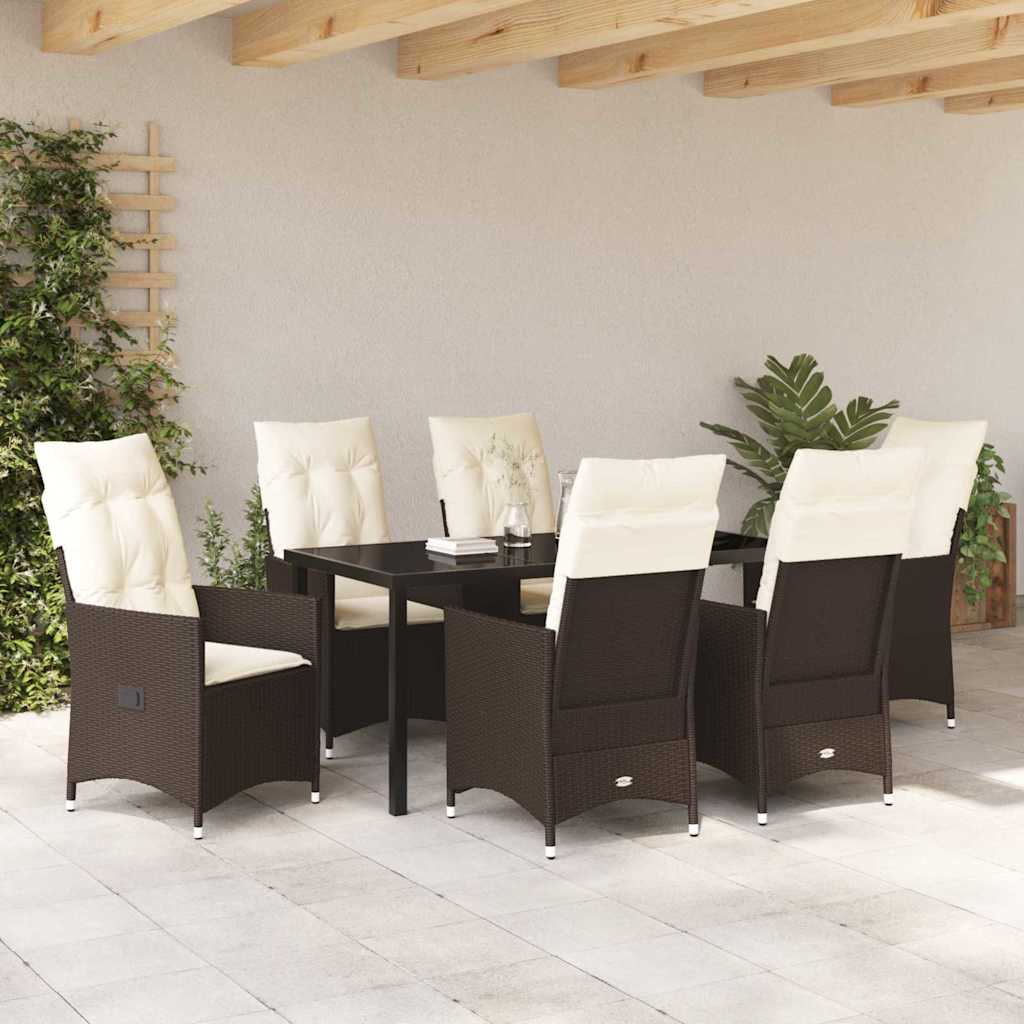 Garten Essgruppe mit Kissen 7 pcs Braun Poly-Rattan