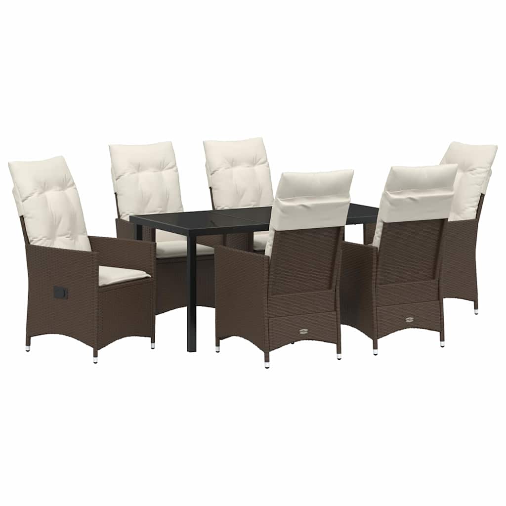 Garten Essgruppe mit Kissen 7 pcs Braun Poly-Rattan