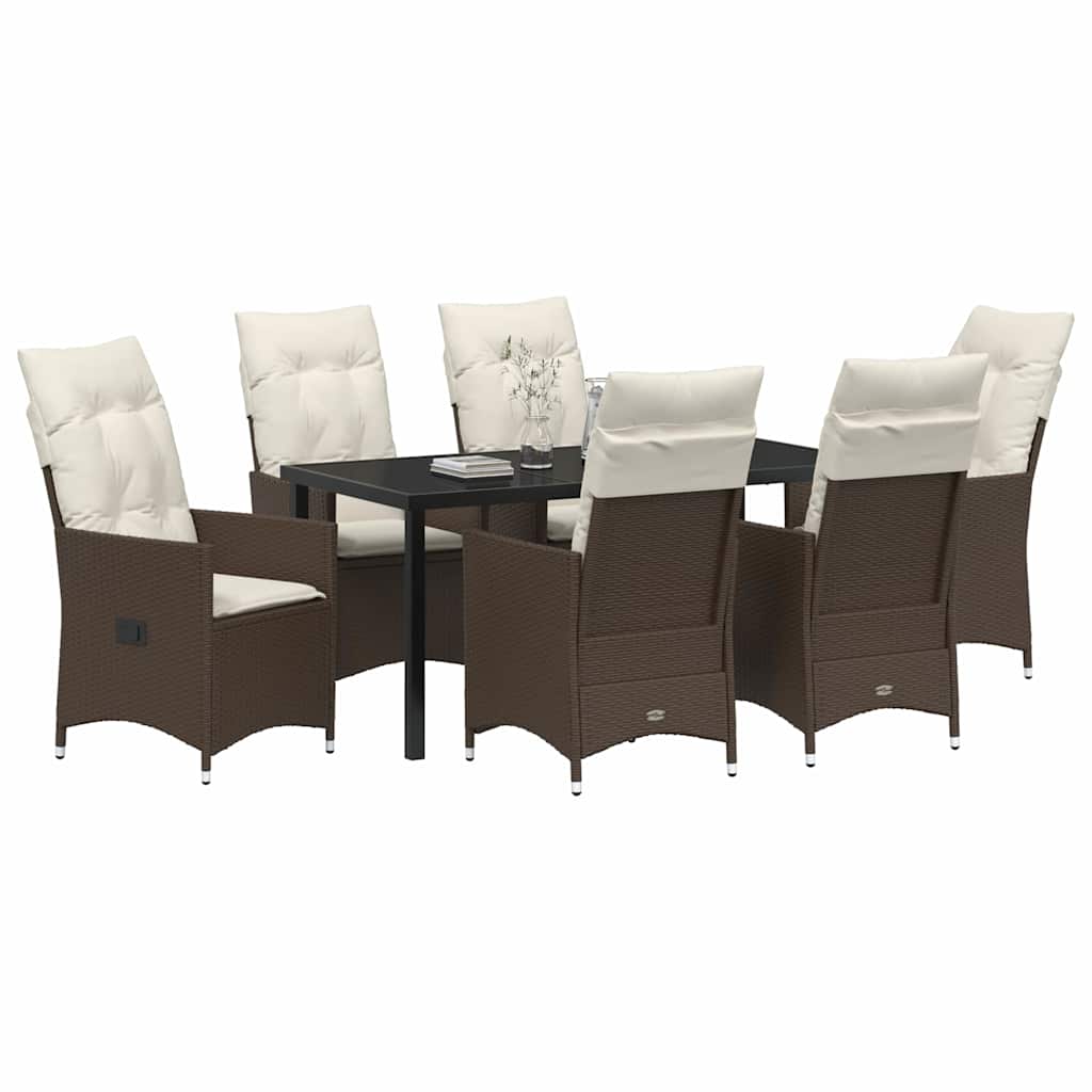 Garten Essgruppe mit Kissen 7 pcs Braun Poly-Rattan