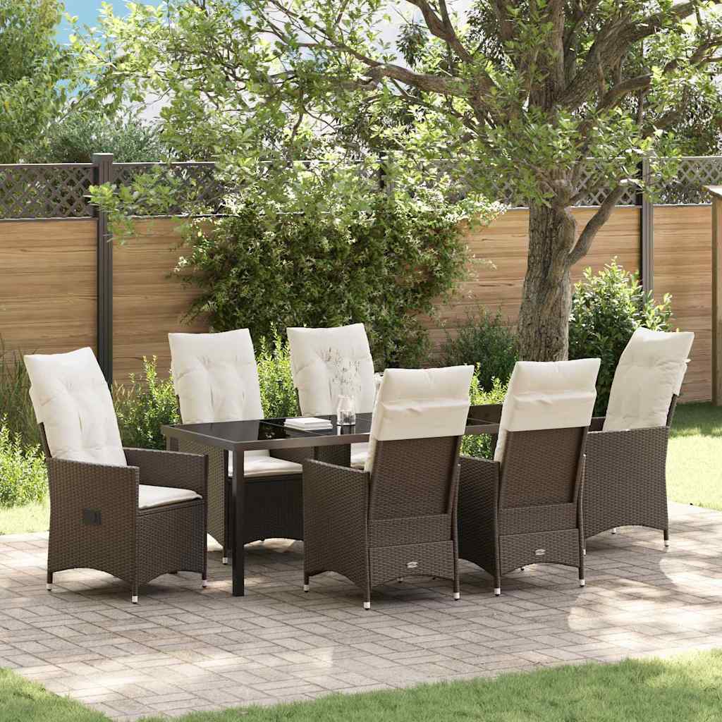 Garten Essgruppe mit Kissen 7 pcs Braun Poly-Rattan