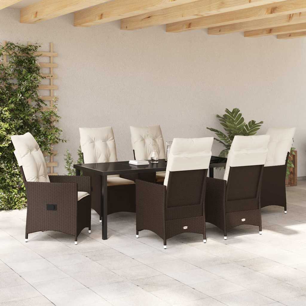 Garten Essgruppe mit Kissen 7 pcs Braun Poly-Rattan