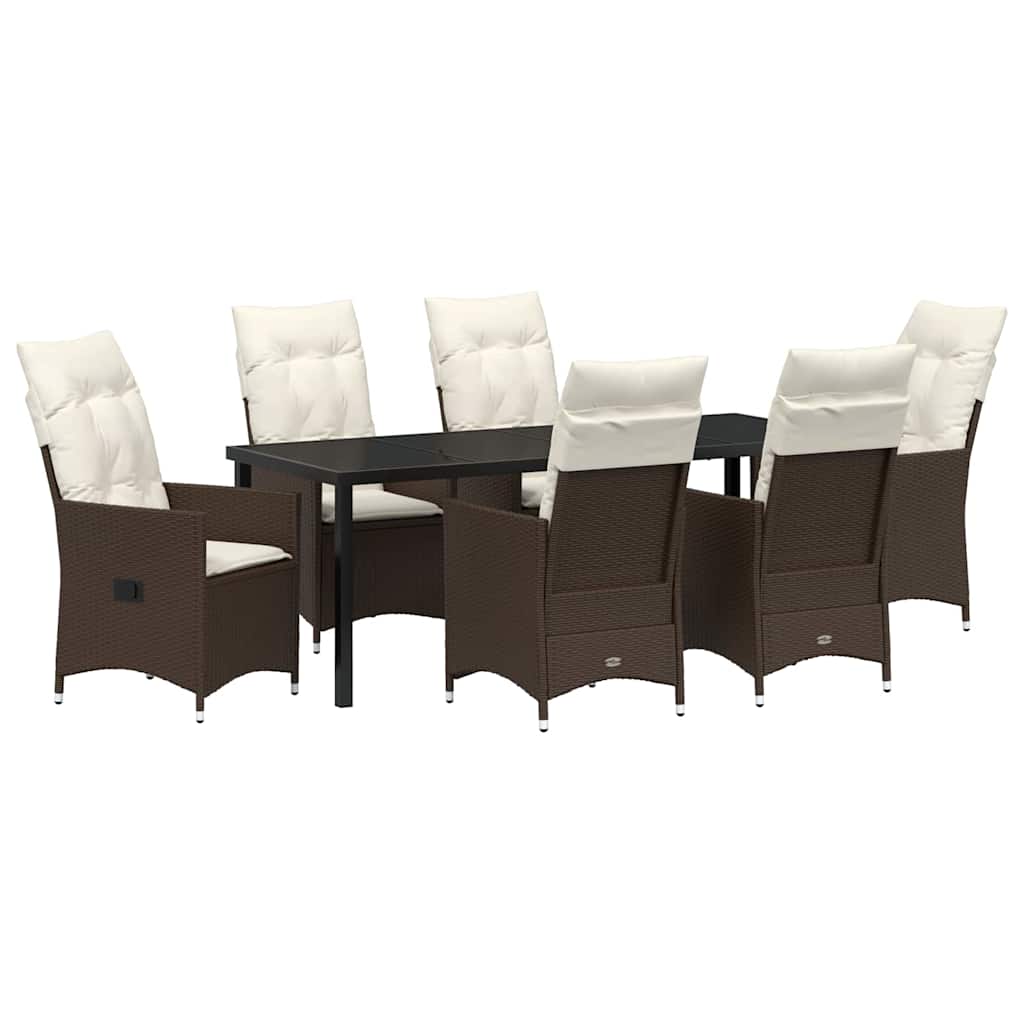 Garten Essgruppe mit Kissen 7 pcs Braun Poly-Rattan
