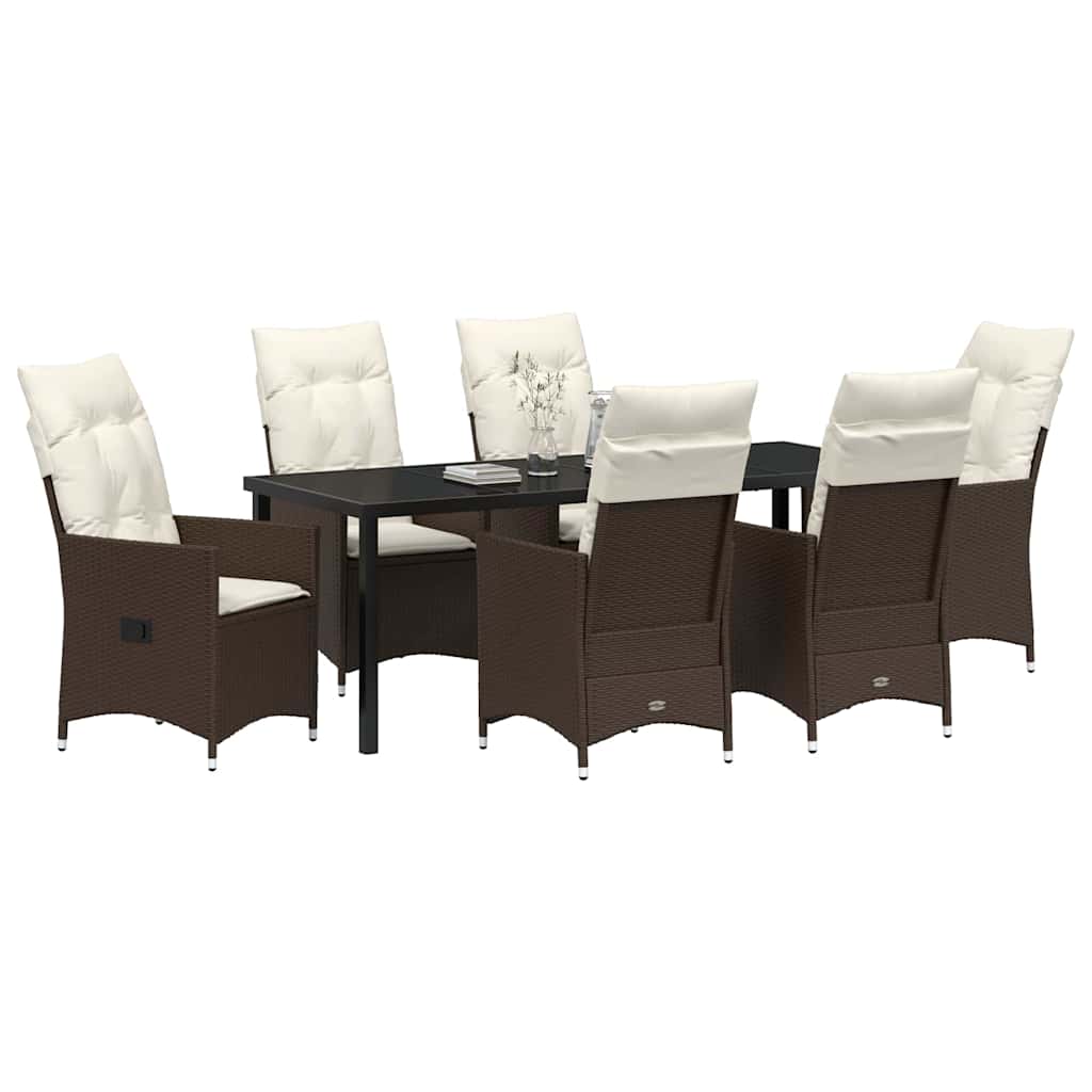 Garten Essgruppe mit Kissen 7 pcs Braun Poly-Rattan