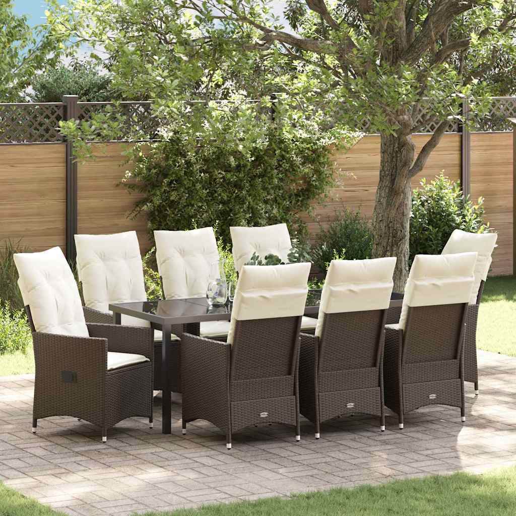 Garten Essgruppe 9 pcs Braun Poly-Rattan