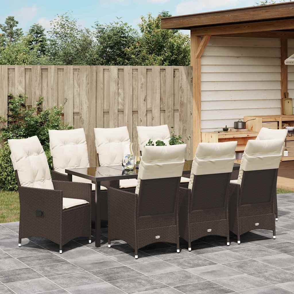 Garten Essgruppe 9 pcs Braun Poly-Rattan