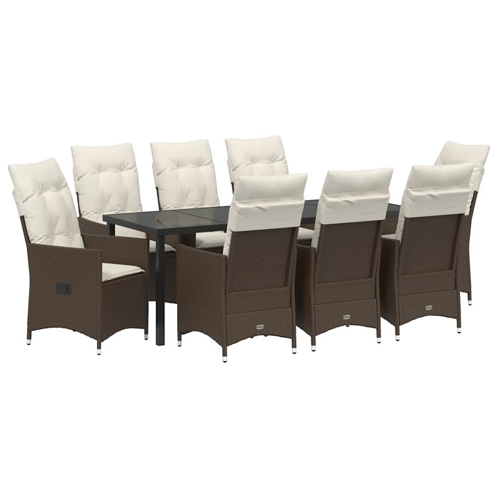 Garten Essgruppe 9 pcs Braun Poly-Rattan